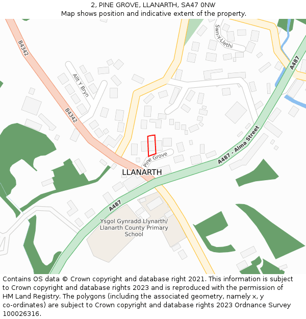 2, PINE GROVE, LLANARTH, SA47 0NW: Location map and indicative extent of plot