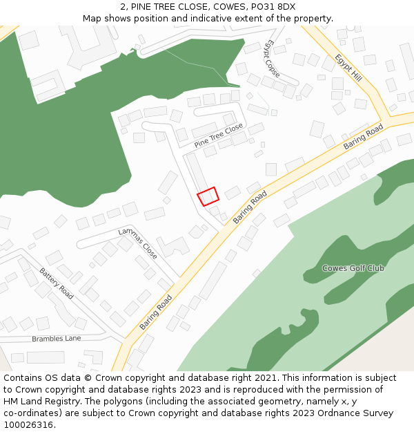 2, PINE TREE CLOSE, COWES, PO31 8DX: Location map and indicative extent of plot