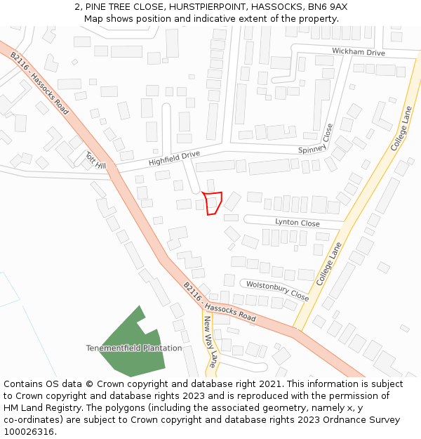 2, PINE TREE CLOSE, HURSTPIERPOINT, HASSOCKS, BN6 9AX: Location map and indicative extent of plot