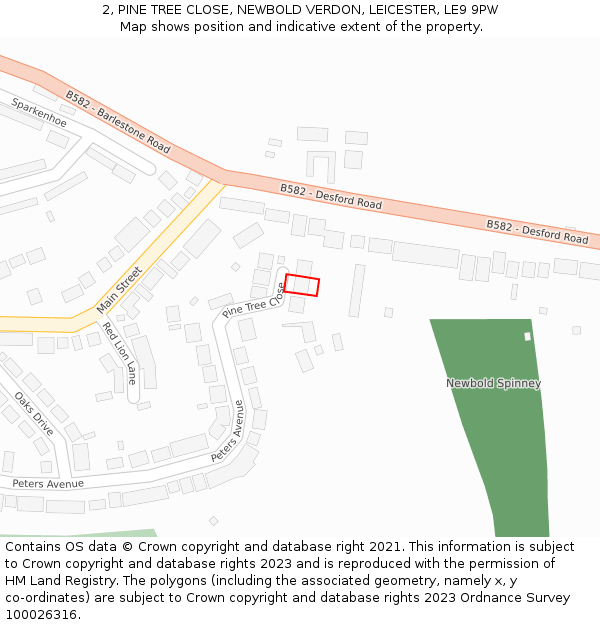 2, PINE TREE CLOSE, NEWBOLD VERDON, LEICESTER, LE9 9PW: Location map and indicative extent of plot