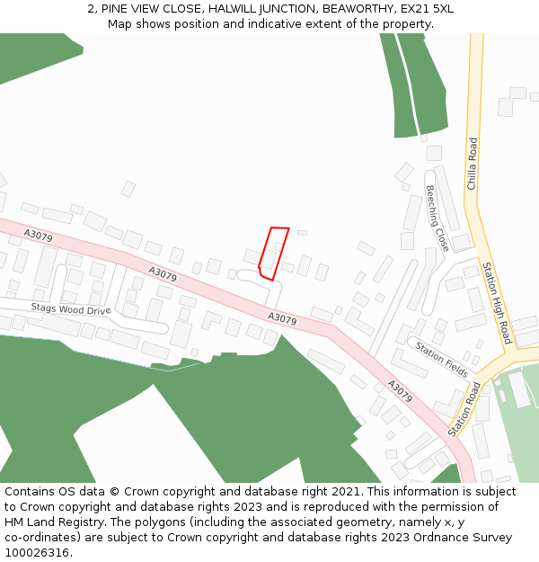 2, PINE VIEW CLOSE, HALWILL JUNCTION, BEAWORTHY, EX21 5XL: Location map and indicative extent of plot