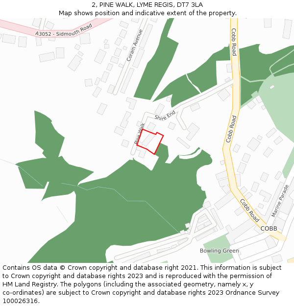 2, PINE WALK, LYME REGIS, DT7 3LA: Location map and indicative extent of plot