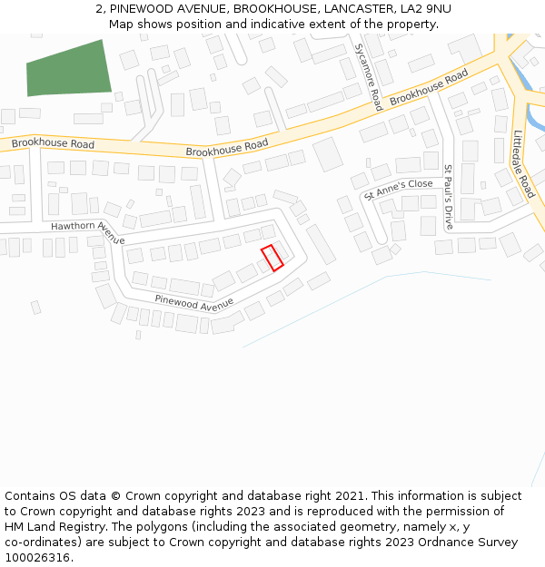 2, PINEWOOD AVENUE, BROOKHOUSE, LANCASTER, LA2 9NU: Location map and indicative extent of plot