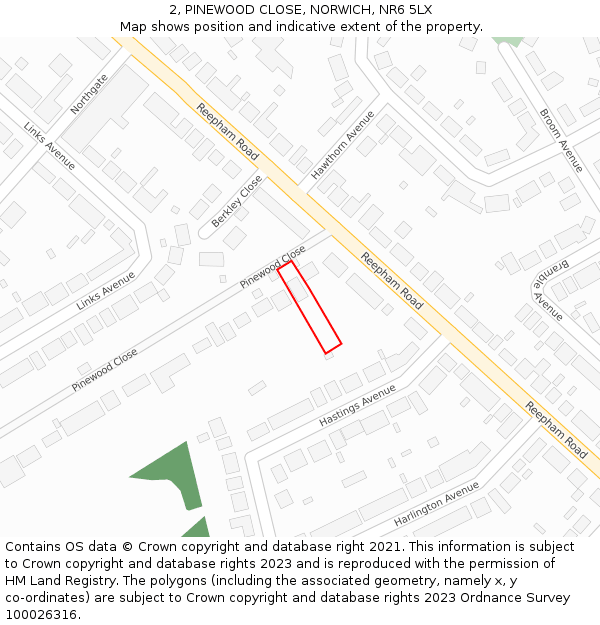 2, PINEWOOD CLOSE, NORWICH, NR6 5LX: Location map and indicative extent of plot