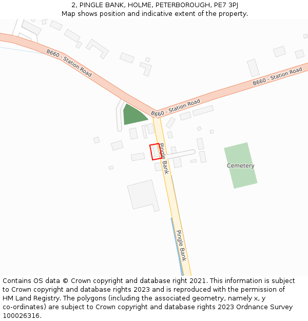 2, PINGLE BANK, HOLME, PETERBOROUGH, PE7 3PJ: Location map and indicative extent of plot