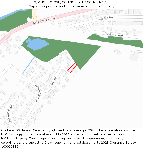 2, PINGLE CLOSE, CONINGSBY, LINCOLN, LN4 4JZ: Location map and indicative extent of plot