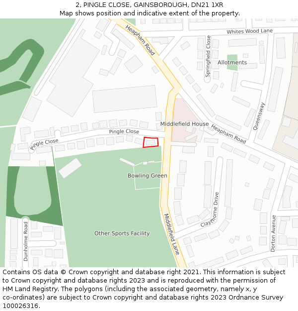 2, PINGLE CLOSE, GAINSBOROUGH, DN21 1XR: Location map and indicative extent of plot
