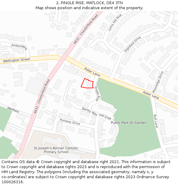 2, PINGLE RISE, MATLOCK, DE4 3TN: Location map and indicative extent of plot