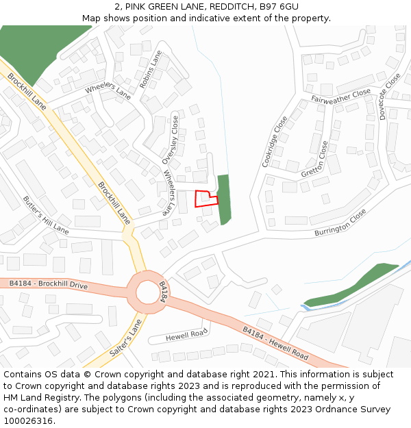 2, PINK GREEN LANE, REDDITCH, B97 6GU: Location map and indicative extent of plot