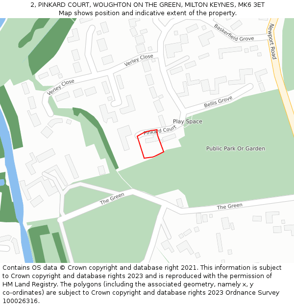 2, PINKARD COURT, WOUGHTON ON THE GREEN, MILTON KEYNES, MK6 3ET: Location map and indicative extent of plot