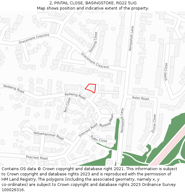 2, PINTAIL CLOSE, BASINGSTOKE, RG22 5UG: Location map and indicative extent of plot