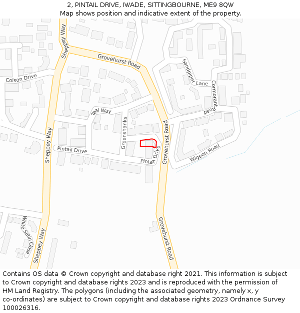 2, PINTAIL DRIVE, IWADE, SITTINGBOURNE, ME9 8QW: Location map and indicative extent of plot