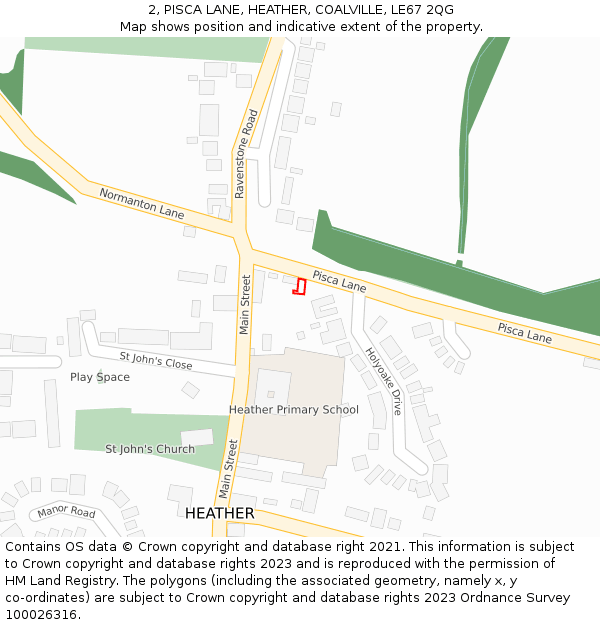 2, PISCA LANE, HEATHER, COALVILLE, LE67 2QG: Location map and indicative extent of plot