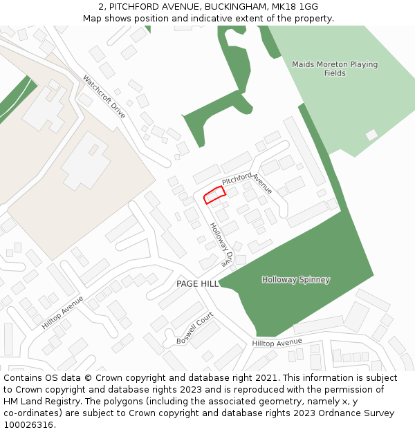 2, PITCHFORD AVENUE, BUCKINGHAM, MK18 1GG: Location map and indicative extent of plot