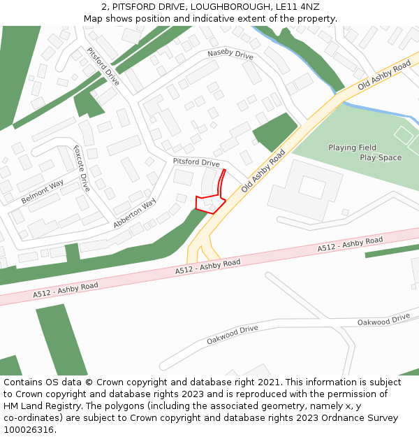 2, PITSFORD DRIVE, LOUGHBOROUGH, LE11 4NZ: Location map and indicative extent of plot