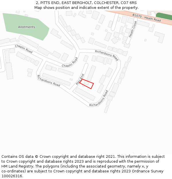 2, PITTS END, EAST BERGHOLT, COLCHESTER, CO7 6RS: Location map and indicative extent of plot