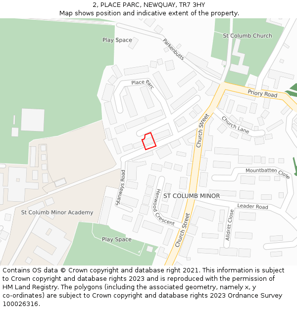 2, PLACE PARC, NEWQUAY, TR7 3HY: Location map and indicative extent of plot