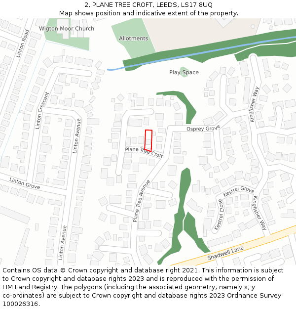 2, PLANE TREE CROFT, LEEDS, LS17 8UQ: Location map and indicative extent of plot