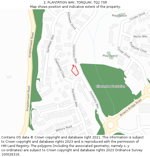 2, PLANTATION WAY, TORQUAY, TQ2 7SR: Location map and indicative extent of plot