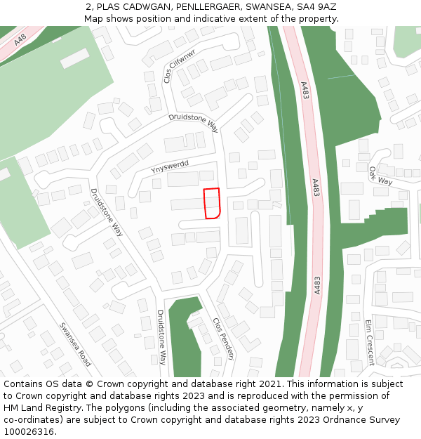 2, PLAS CADWGAN, PENLLERGAER, SWANSEA, SA4 9AZ: Location map and indicative extent of plot