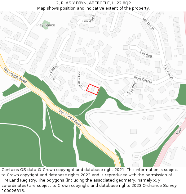 2, PLAS Y BRYN, ABERGELE, LL22 8QP: Location map and indicative extent of plot