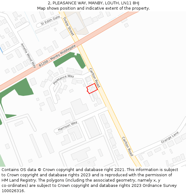 2, PLEASANCE WAY, MANBY, LOUTH, LN11 8HJ: Location map and indicative extent of plot