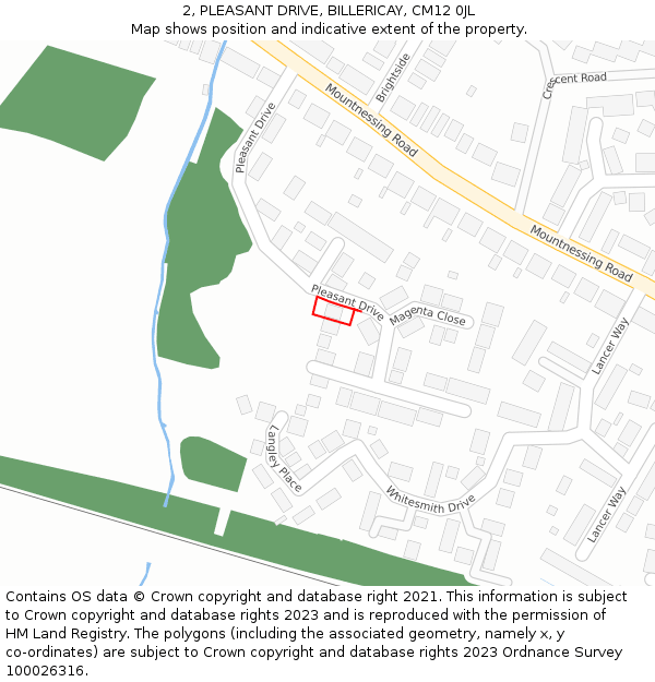 2, PLEASANT DRIVE, BILLERICAY, CM12 0JL: Location map and indicative extent of plot