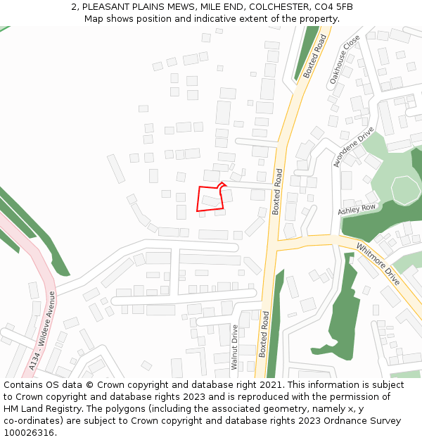 2, PLEASANT PLAINS MEWS, MILE END, COLCHESTER, CO4 5FB: Location map and indicative extent of plot