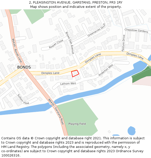 2, PLEASINGTON AVENUE, GARSTANG, PRESTON, PR3 1RY: Location map and indicative extent of plot