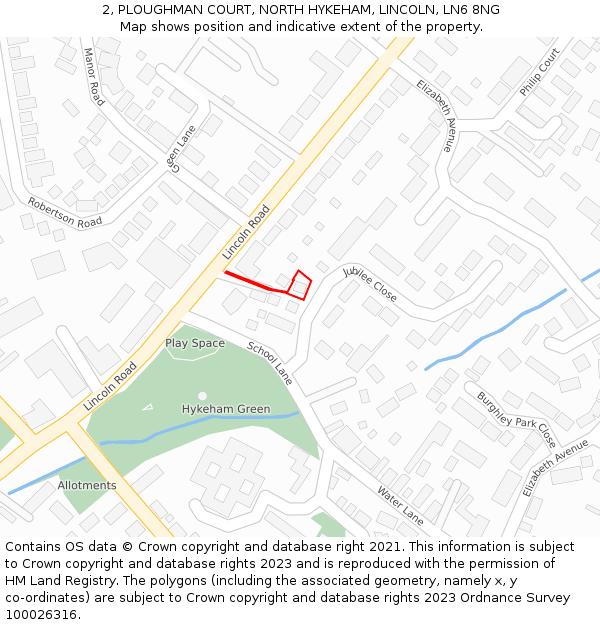 2, PLOUGHMAN COURT, NORTH HYKEHAM, LINCOLN, LN6 8NG: Location map and indicative extent of plot