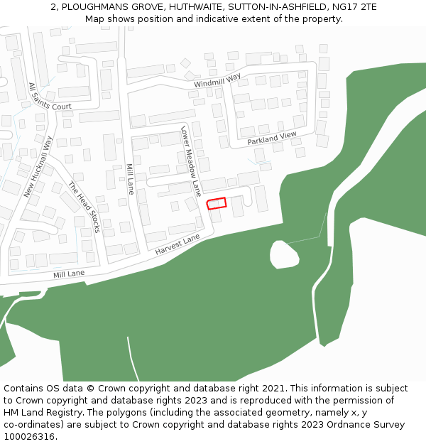 2, PLOUGHMANS GROVE, HUTHWAITE, SUTTON-IN-ASHFIELD, NG17 2TE: Location map and indicative extent of plot