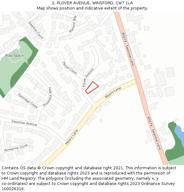 2, PLOVER AVENUE, WINSFORD, CW7 1LA: Location map and indicative extent of plot