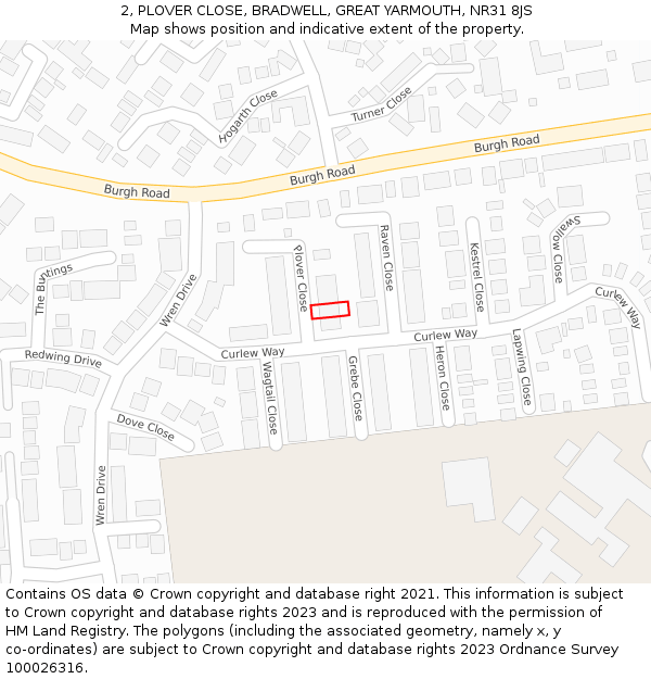 2, PLOVER CLOSE, BRADWELL, GREAT YARMOUTH, NR31 8JS: Location map and indicative extent of plot