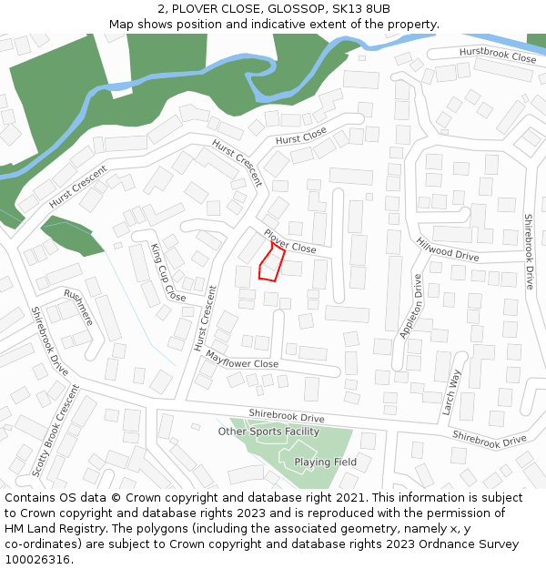 2, PLOVER CLOSE, GLOSSOP, SK13 8UB: Location map and indicative extent of plot