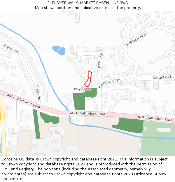 2, PLOVER WALK, MARKET RASEN, LN8 3WD: Location map and indicative extent of plot