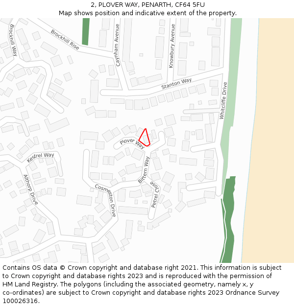 2, PLOVER WAY, PENARTH, CF64 5FU: Location map and indicative extent of plot