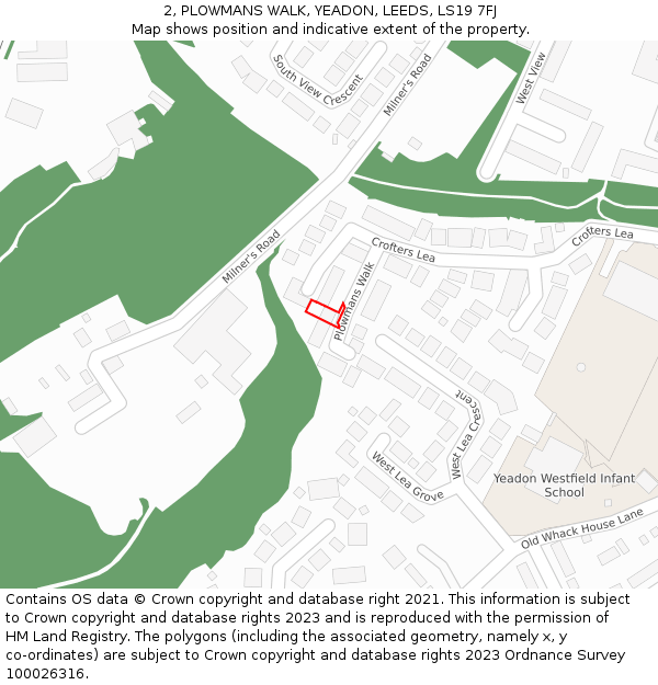2, PLOWMANS WALK, YEADON, LEEDS, LS19 7FJ: Location map and indicative extent of plot