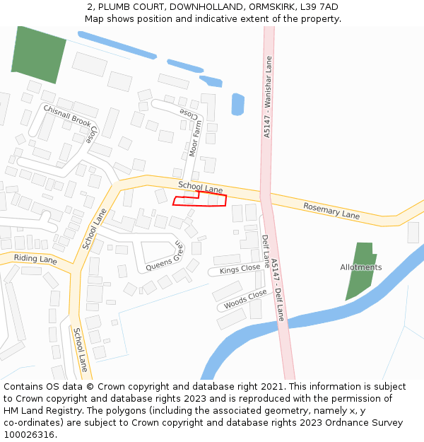 2, PLUMB COURT, DOWNHOLLAND, ORMSKIRK, L39 7AD: Location map and indicative extent of plot