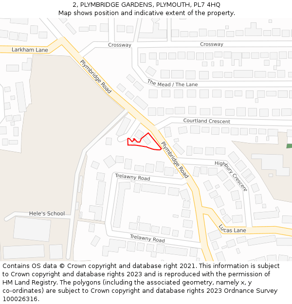 2, PLYMBRIDGE GARDENS, PLYMOUTH, PL7 4HQ: Location map and indicative extent of plot