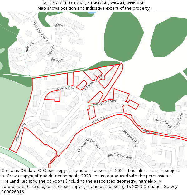 2, PLYMOUTH GROVE, STANDISH, WIGAN, WN6 0AL: Location map and indicative extent of plot