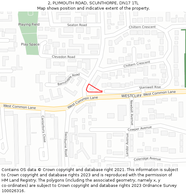 2, PLYMOUTH ROAD, SCUNTHORPE, DN17 1TL: Location map and indicative extent of plot