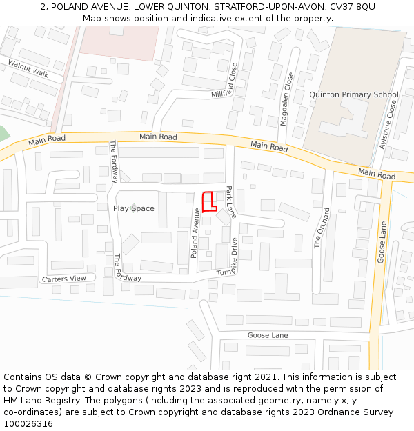 2, POLAND AVENUE, LOWER QUINTON, STRATFORD-UPON-AVON, CV37 8QU: Location map and indicative extent of plot