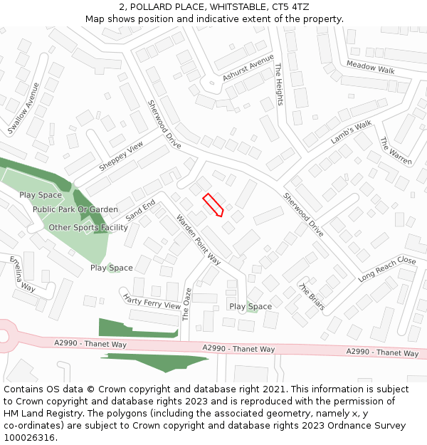 2, POLLARD PLACE, WHITSTABLE, CT5 4TZ: Location map and indicative extent of plot