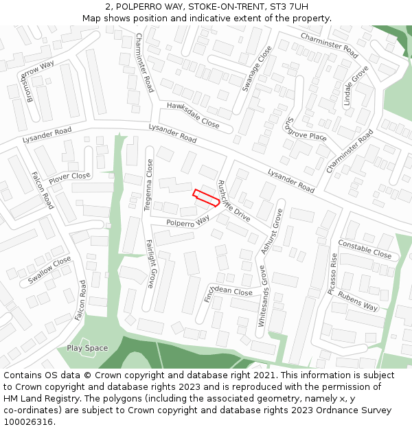 2, POLPERRO WAY, STOKE-ON-TRENT, ST3 7UH: Location map and indicative extent of plot