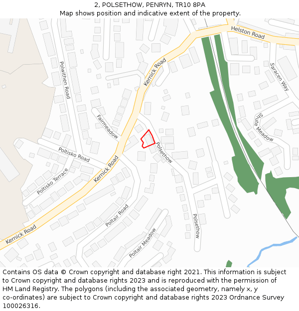 2, POLSETHOW, PENRYN, TR10 8PA: Location map and indicative extent of plot