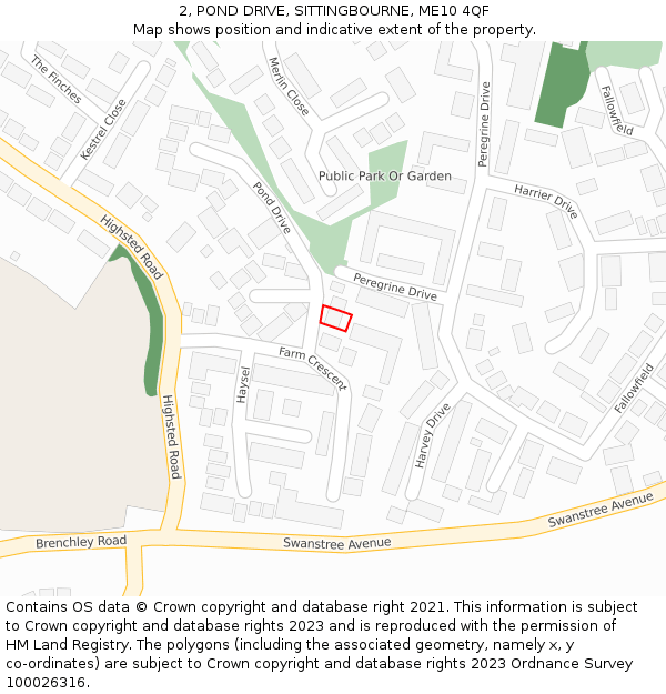 2, POND DRIVE, SITTINGBOURNE, ME10 4QF: Location map and indicative extent of plot