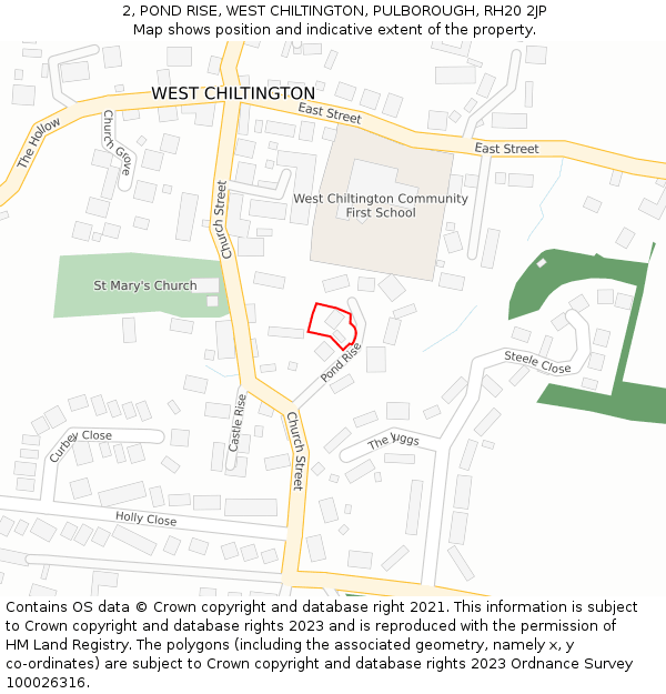 2, POND RISE, WEST CHILTINGTON, PULBOROUGH, RH20 2JP: Location map and indicative extent of plot