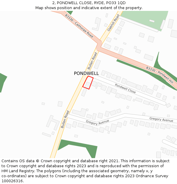 2, PONDWELL CLOSE, RYDE, PO33 1QD: Location map and indicative extent of plot