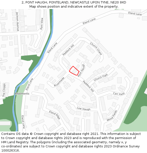 2, PONT HAUGH, PONTELAND, NEWCASTLE UPON TYNE, NE20 9XD: Location map and indicative extent of plot