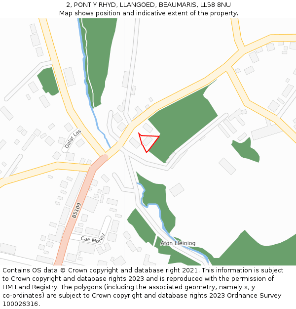 2, PONT Y RHYD, LLANGOED, BEAUMARIS, LL58 8NU: Location map and indicative extent of plot